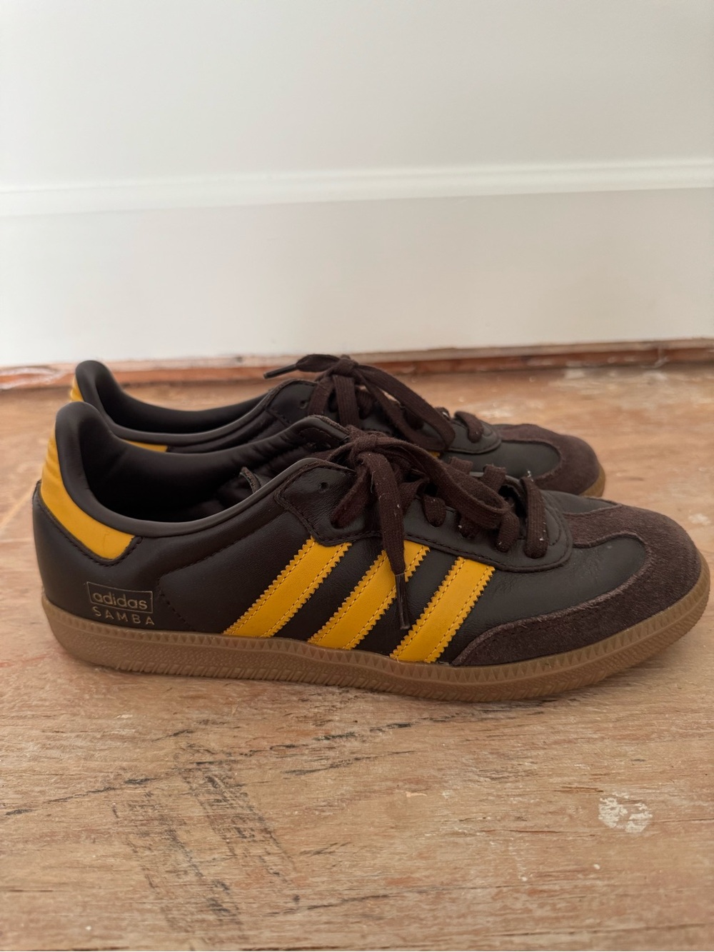adidas Samba Brown with Yellow Three-Stripe Sneakers